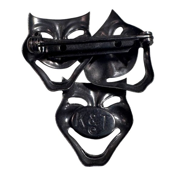 Vintage K & T Theater Mask Brooch Pin Comedy Tragedy Face Masks Drama Gift - Picture 2 of 6